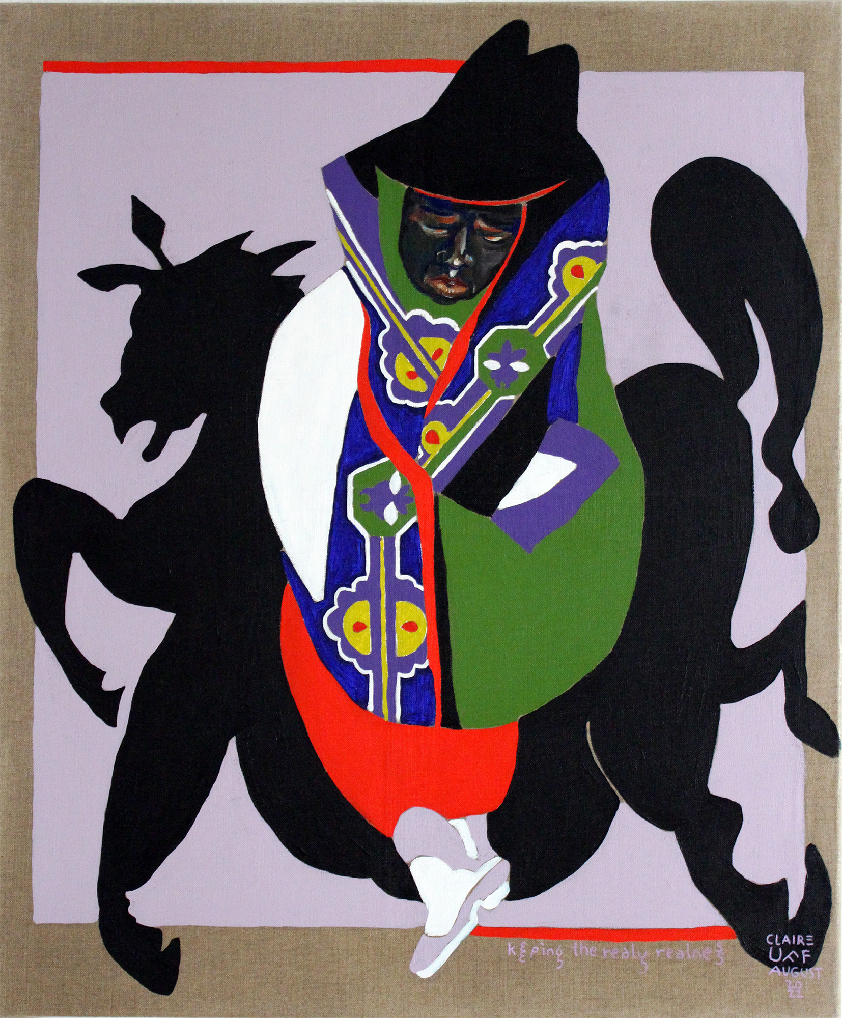 Keeping the realy realness / Claire Uff / Malerei / Cowboy / Muster / Portrait / Hut / Cowboyhut / horse / Pferd / Grün / green / violett / africa / red / black / contemporaryart / contemporarypainting / art / berlin artist / painting / acrylic
