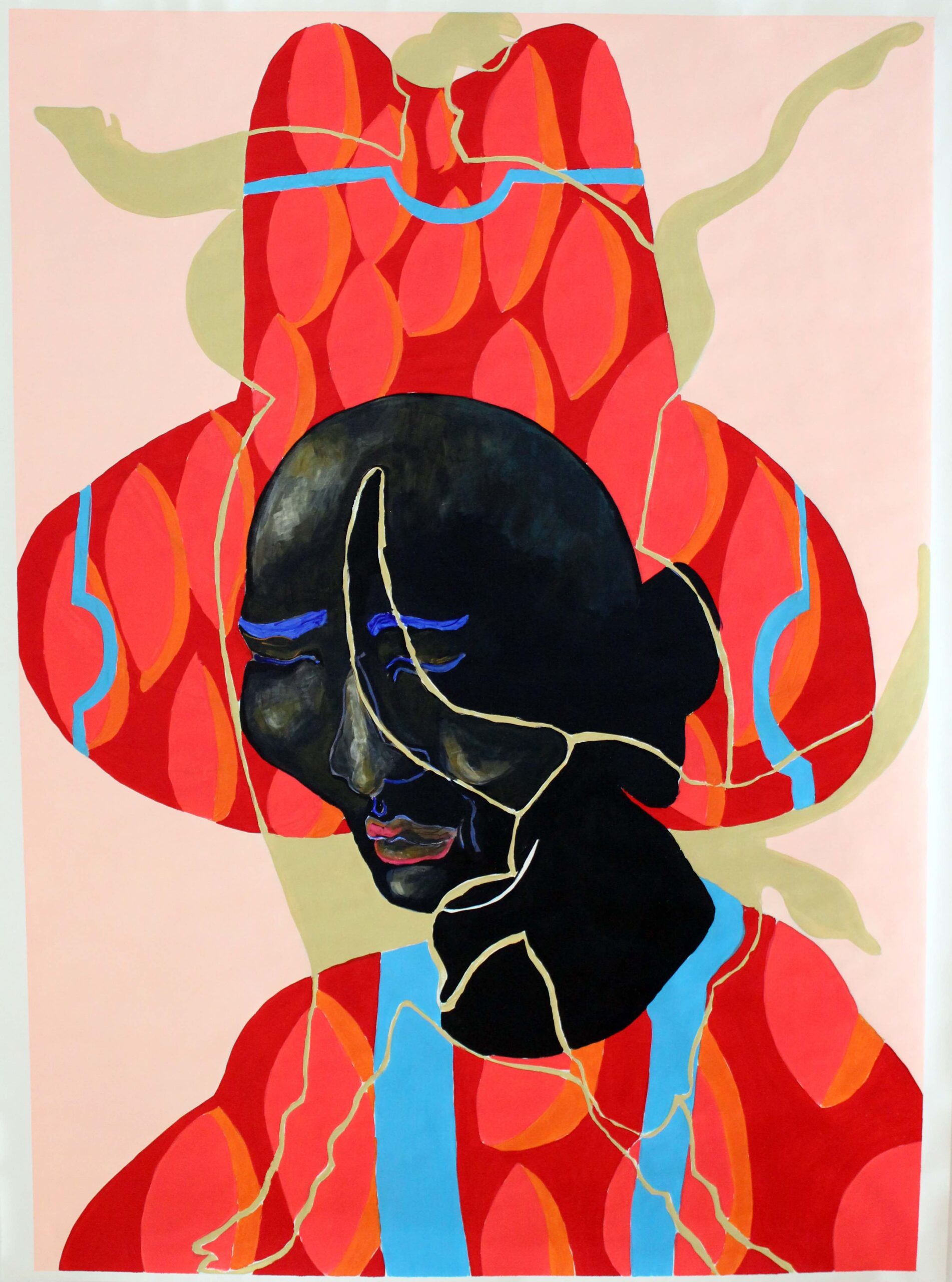 Cowboys/Acryl/ Claire Uff/Kuh/cow/Rosa/pink/Zinober Rot/ Malerei/ The real Cowpeople #1/ contemporaryartist / Berlin/ Berliner Künstlerin/ Afro-Cowboy / Papier / Portrait