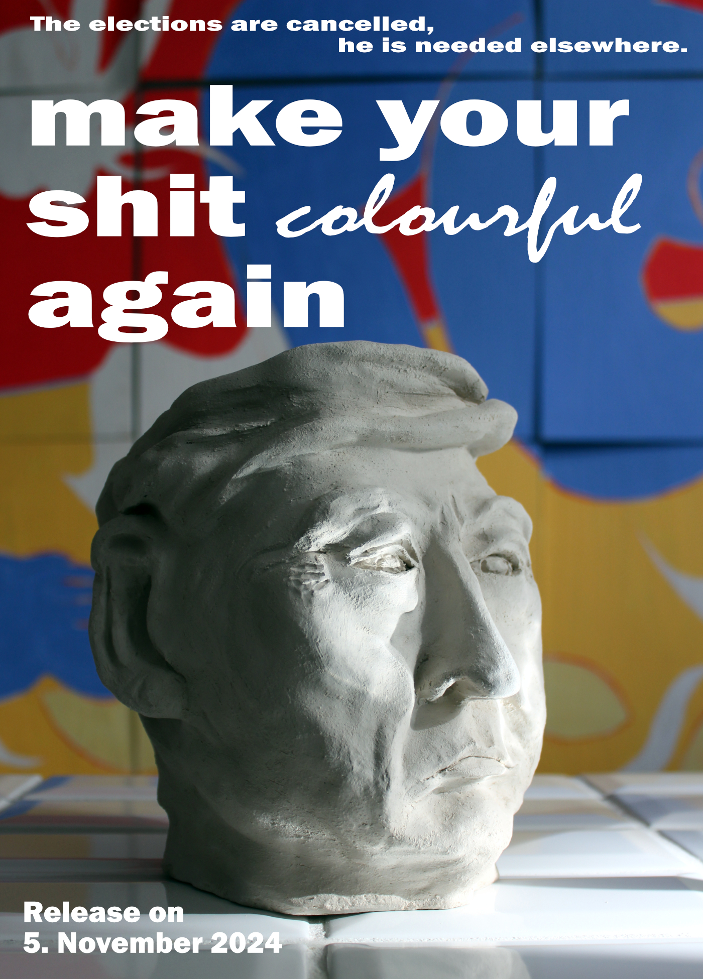 make your shit colourful again/ Claire Uff / Keramik / Kopf / Dolald Trump / Badezimmer / art / pottery / berlinartist / Portrait / Kopf / colourful / clay / contemporaryart