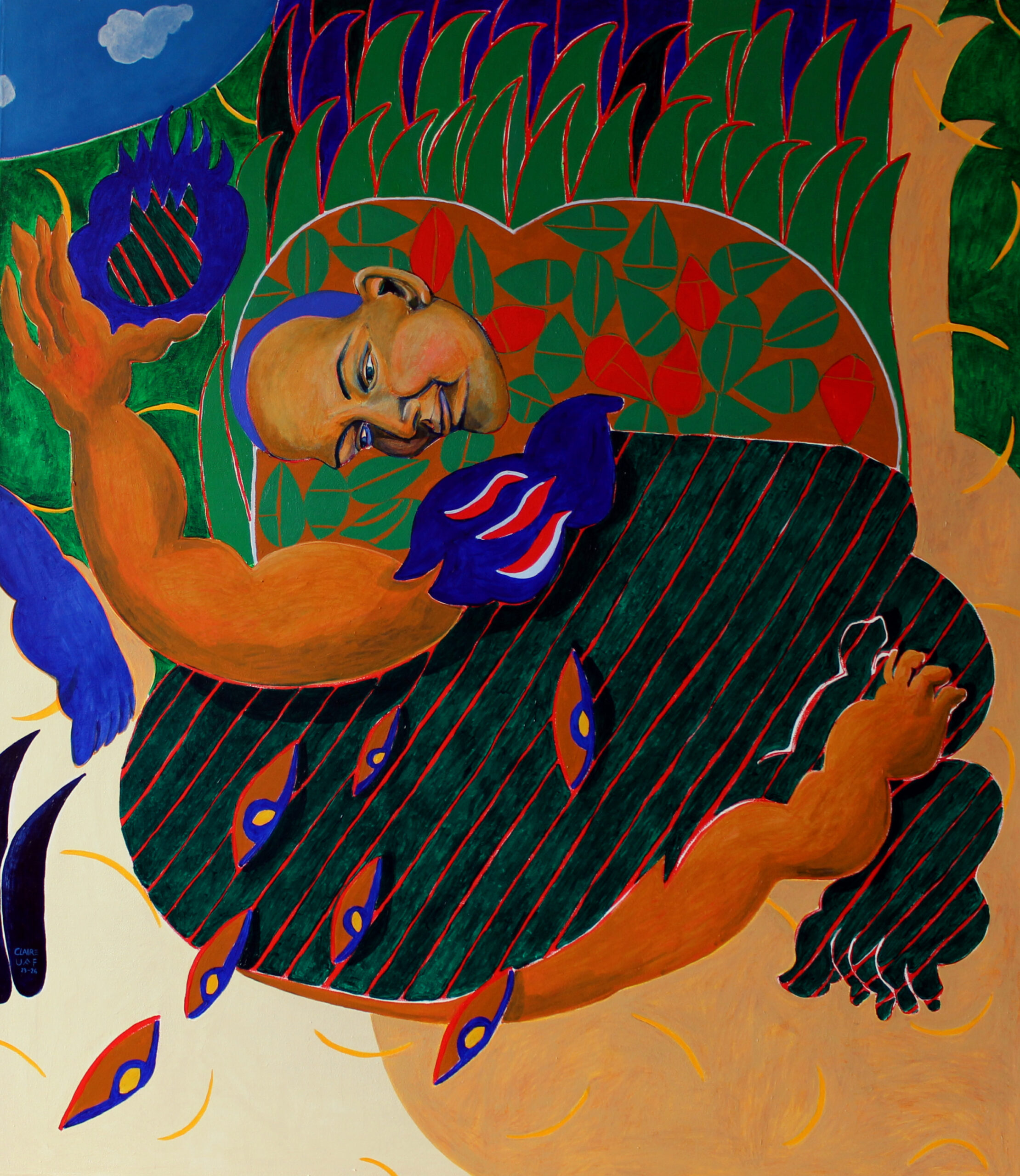 Katalin Katalin / Claire Uff / contemporarypainting / art / berlin artist / painting / Muster / Portrait / contemporaryart /Malerei / meditation / nature/ See / lake / Blau / blue / Freude /Gelb / Feuer / Wald / Schilf / Frau / green / Grün/ Blätter