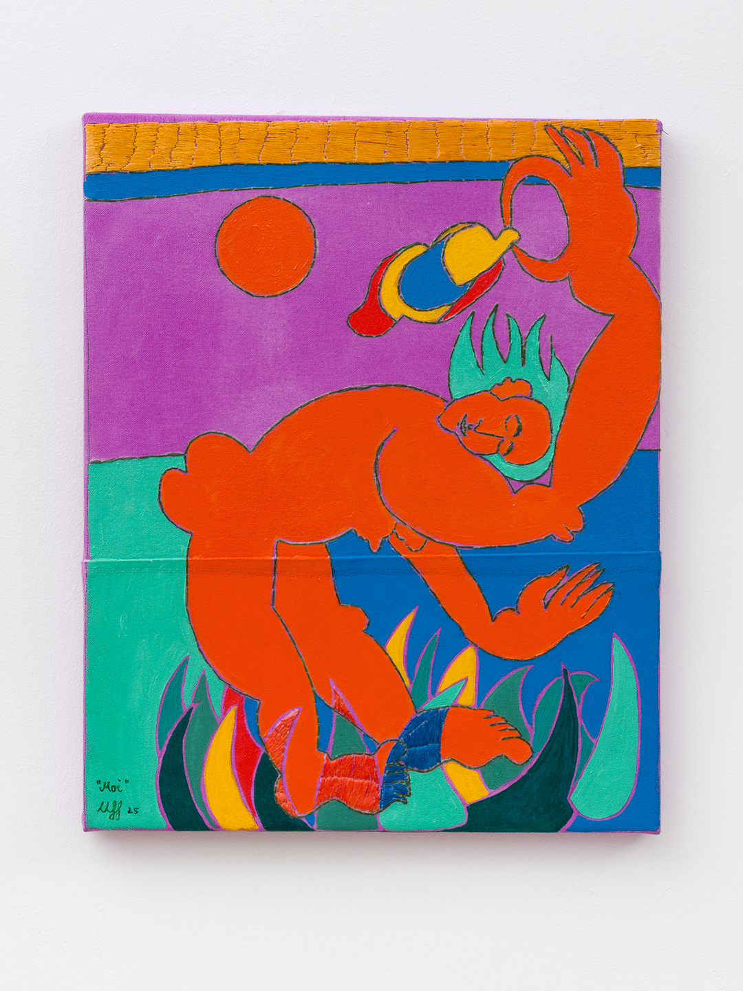 artworks_0040_Claire-Uff Claire Uff / Monsieu le jardinier et so serpent/ 2026 / Lokta paper / apple / orange / nude / akt / Gärtner / Ein Mann / ultracontemporaryart / dance / Tanz / blau / blue / Berlin artist / yellow /paperwork / Schlange / snake